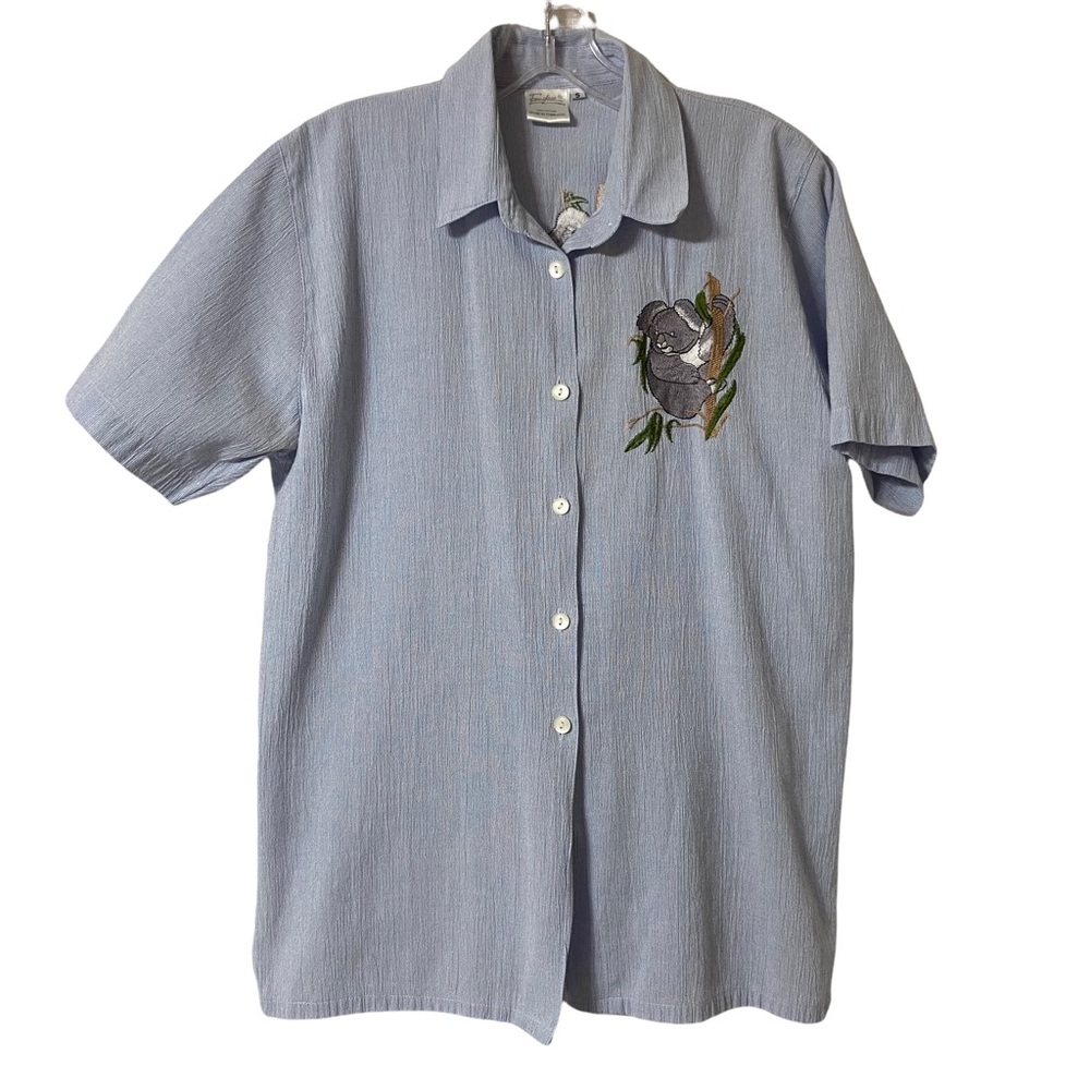 Finickee Vintage Embroidered Koala Short Sleeve Button Down Shirt Size S